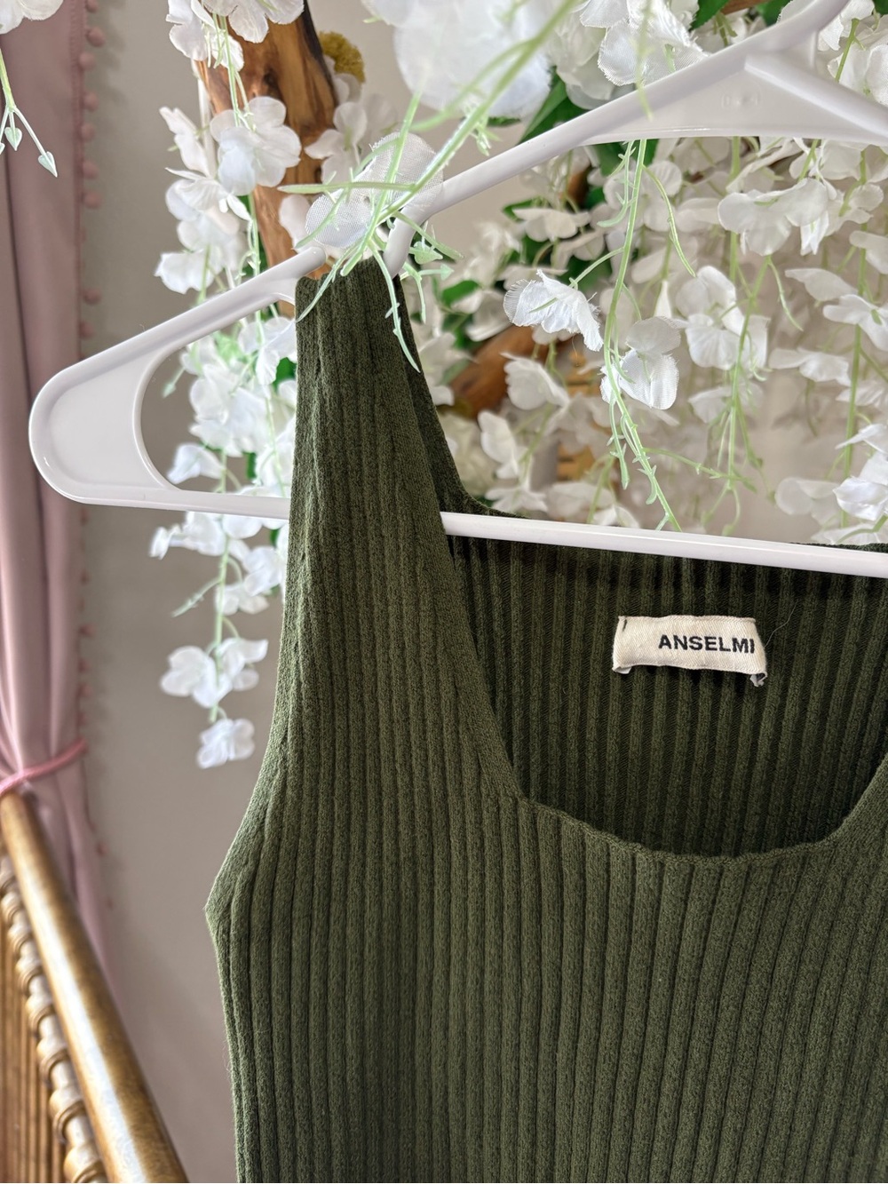 Anselmi Olive Ribbed Square-Neck Tank - Picture 6 of 8